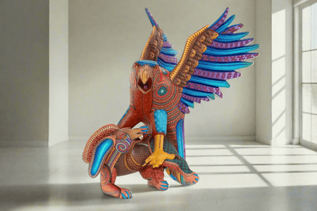 Alebrije - Águila cazadora de conejos - Guuze' - Arte Huichol - Marakame