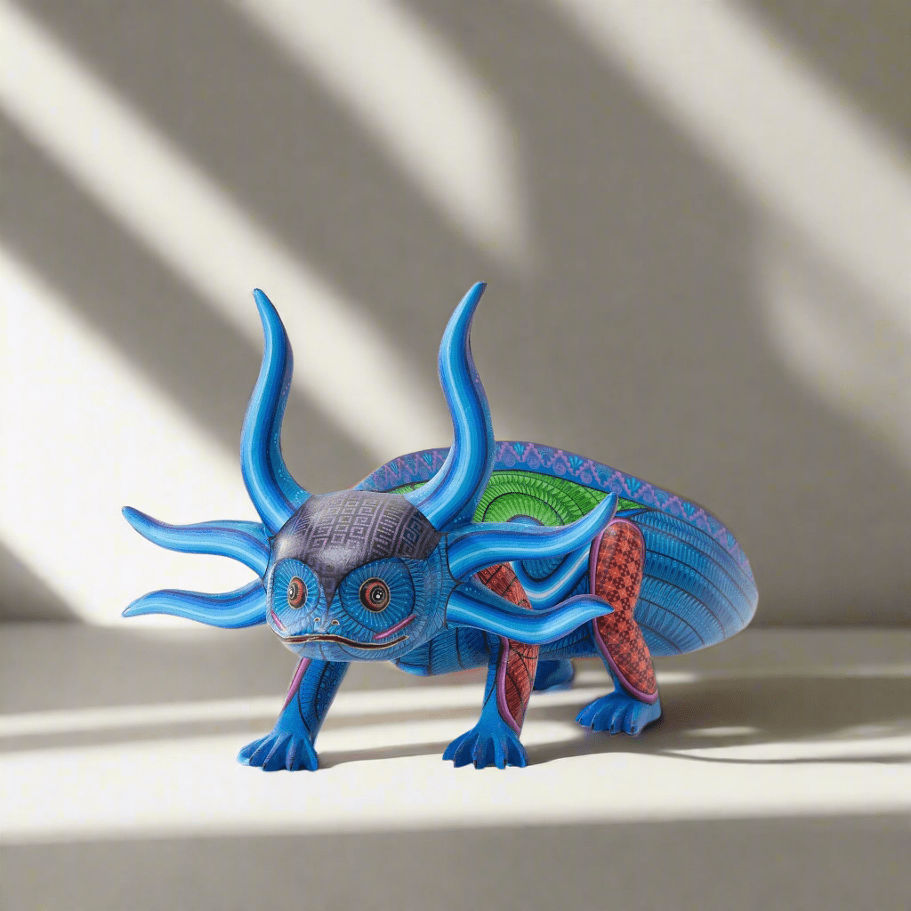 Alebrije - Axolote azul - Arte Huichol - Marakame