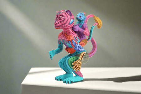 Alebrije - Chango con cría - Arte Huichol - Marakame