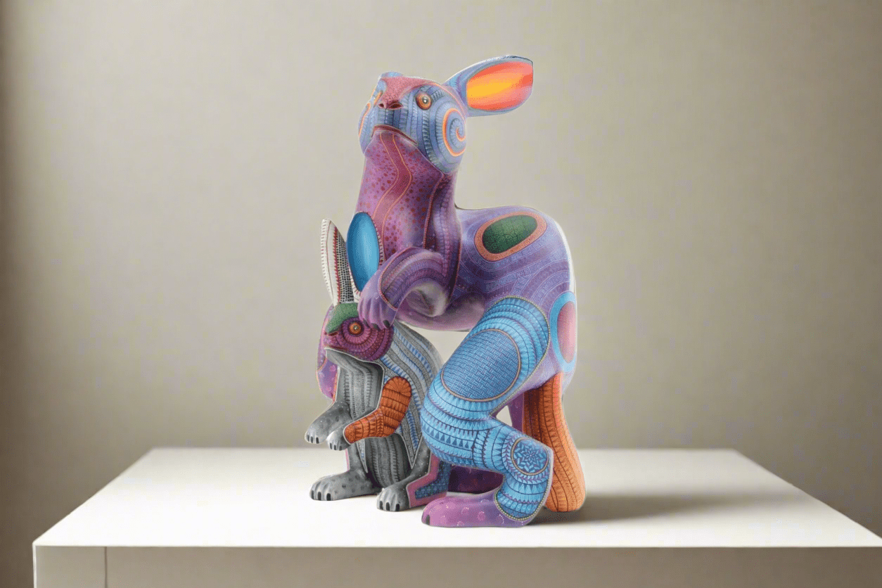 Alebrije - Conejo con cría - Arte Huichol - Marakame