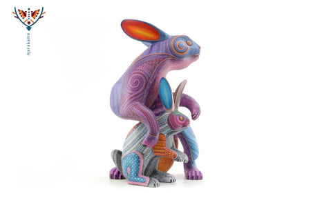 Alebrije - Conejo con cría - Arte Huichol - Marakame