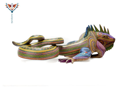 Alebrije - iguana zapoteca multicolor - Arte Huichol - Marakame