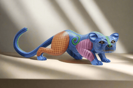 Alebrije - Jaguar mexicano azul - Arte Huichol - Marakame