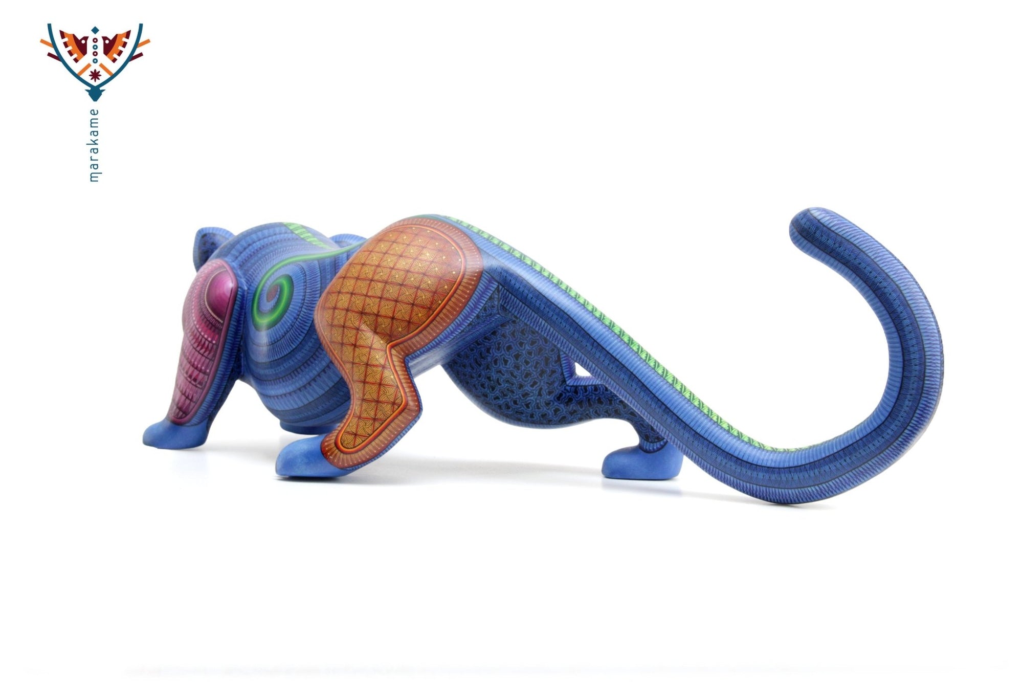 Alebrije - jaguar mexicano azul - Arte Huichol - Marakame