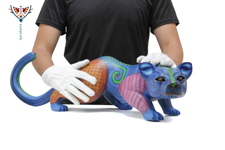 Alebrije - jaguar mexicano azul - Arte Huichol - Marakame