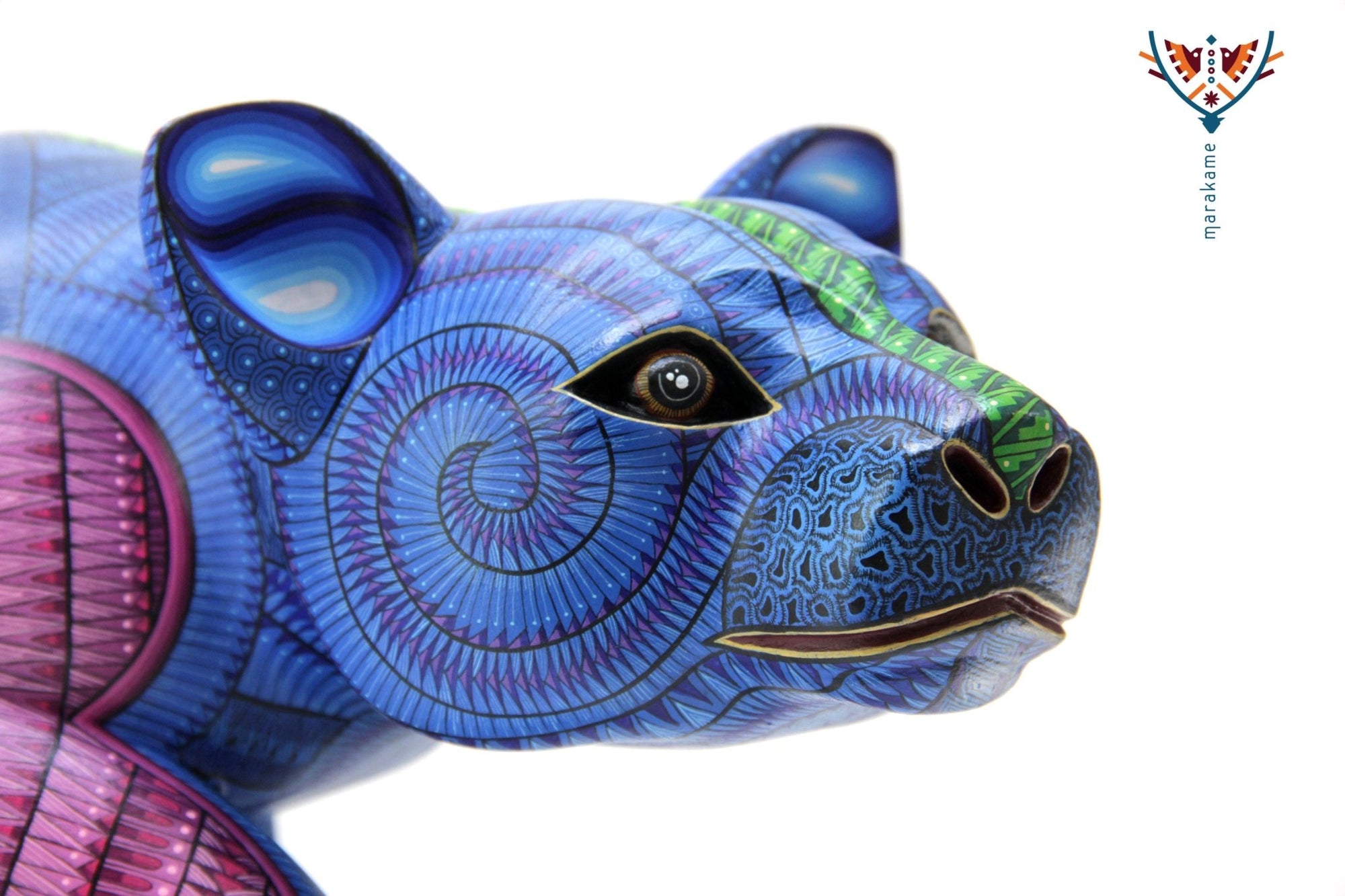 Alebrije - jaguar mexicano azul - Arte Huichol - Marakame