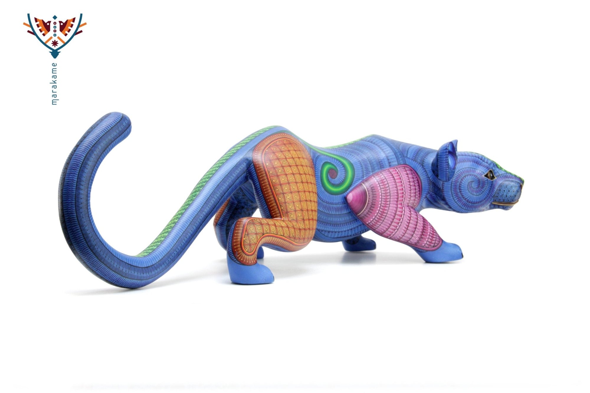 Alebrije - jaguar mexicano azul - Arte Huichol - Marakame