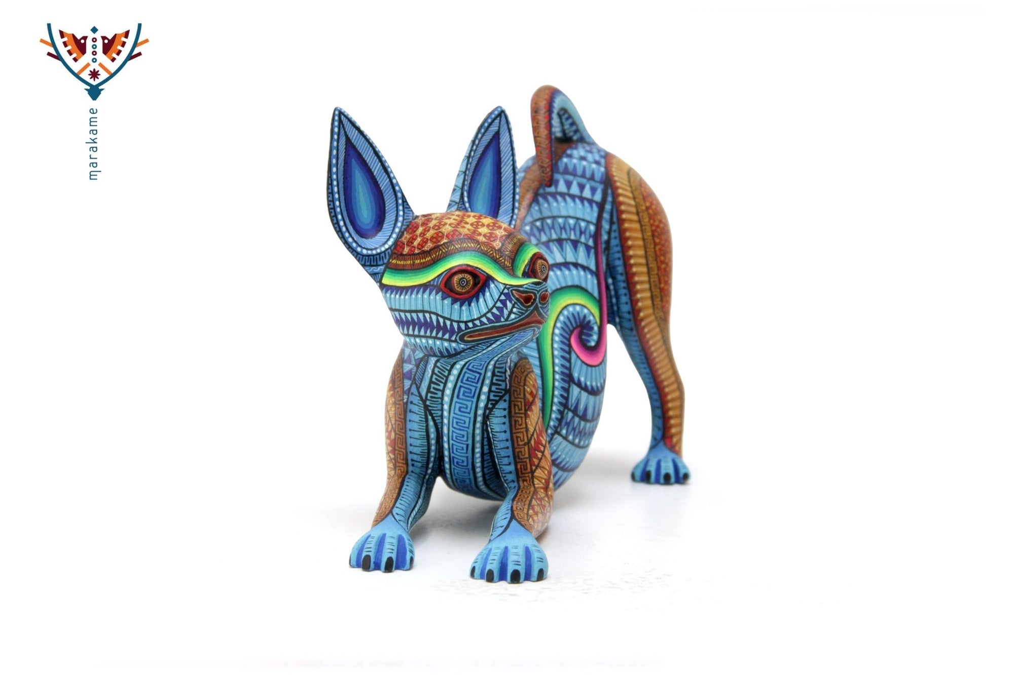 Alebrije - xoloitzcuintle estirándose - Arte Huichol - Marakame