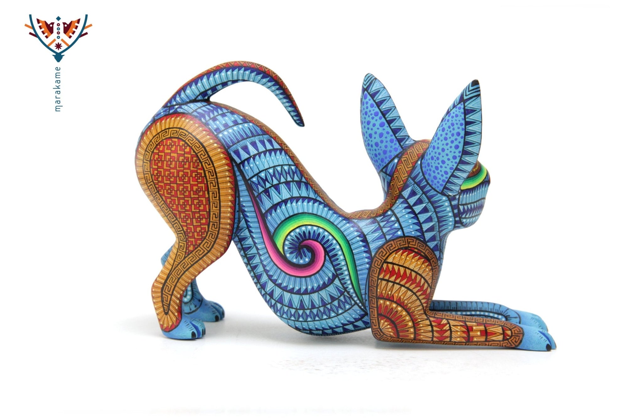 Alebrije - xoloitzcuintle estirándose - Arte Huichol - Marakame