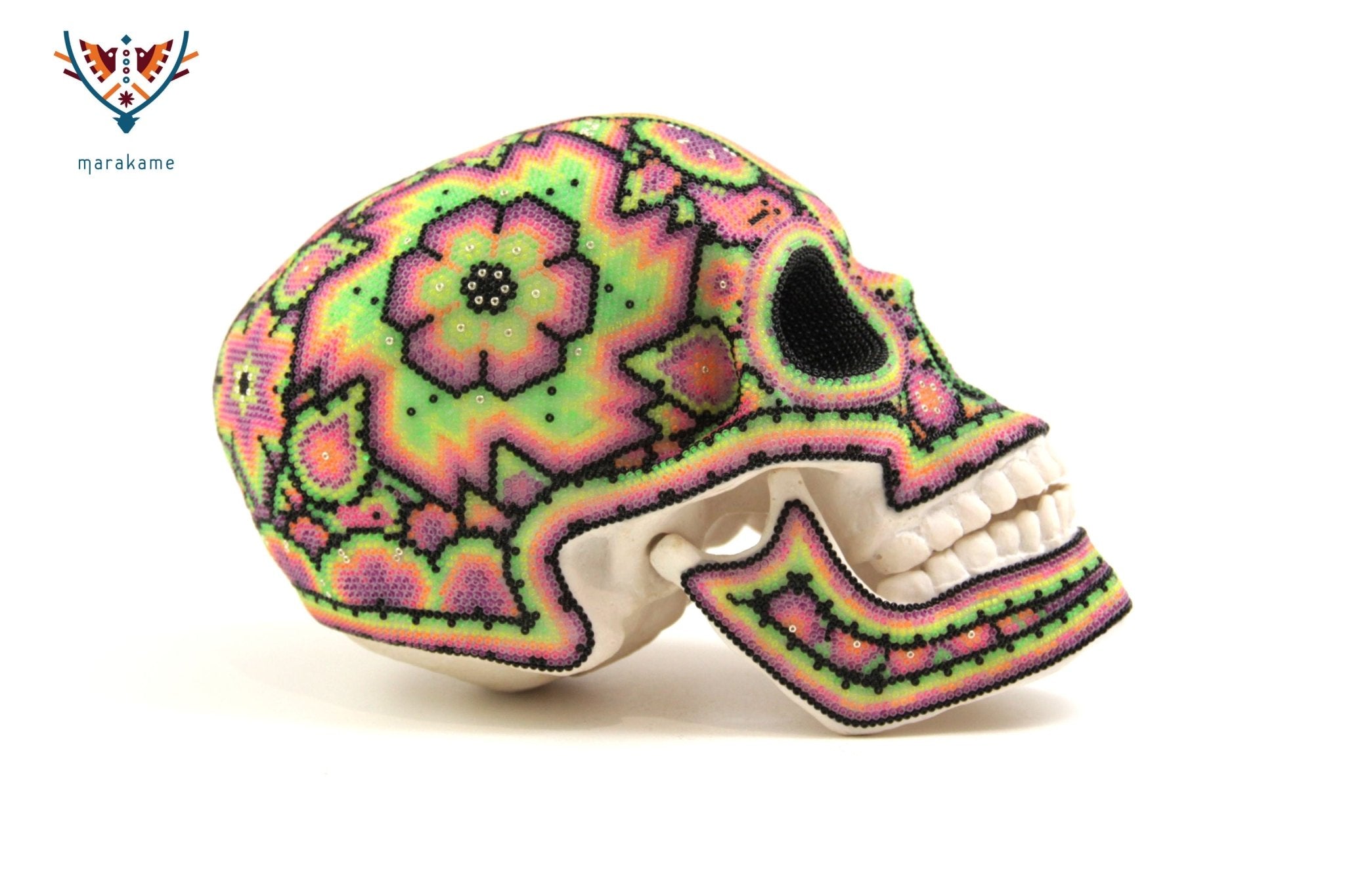 Calavera Huichol - Neón II - Arte Huichol - Marakame