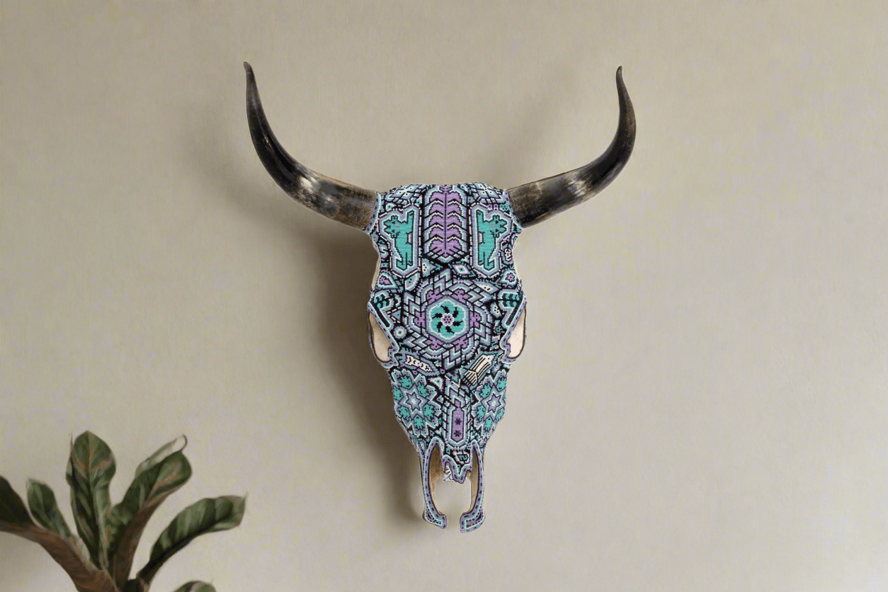 Cráneo de vaca Arte Huichol - Mayes - Arte Huichol - Marakame