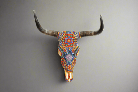 Cráneo de vaca Arte Huichol - Wa x+rikiya - Arte Huichol - Marakame