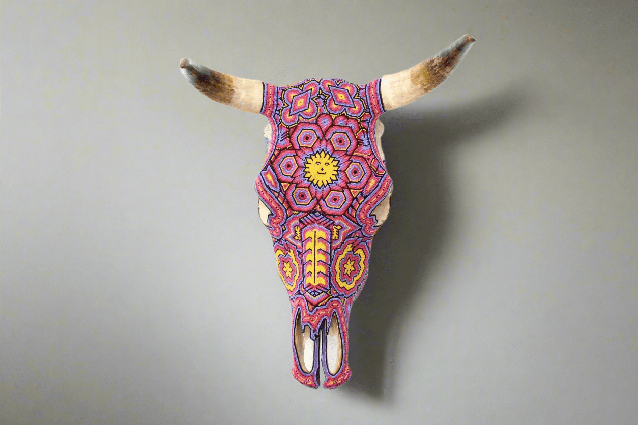 Cráneo de vaca Arte Huichol - Wexik+a mutinuiwax+ - Arte Huichol - Marakame