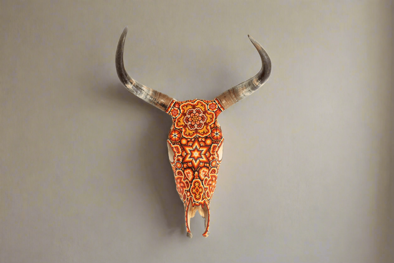 Cráneo de vaca Arte Huichol - Xurawe Tatewari - Arte Huichol - Marakame