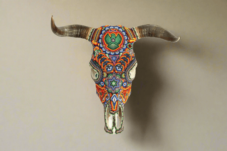 Cráneo de vaca Arte Huichol - Xurawe wexik+a - Arte Huichol - Marakame