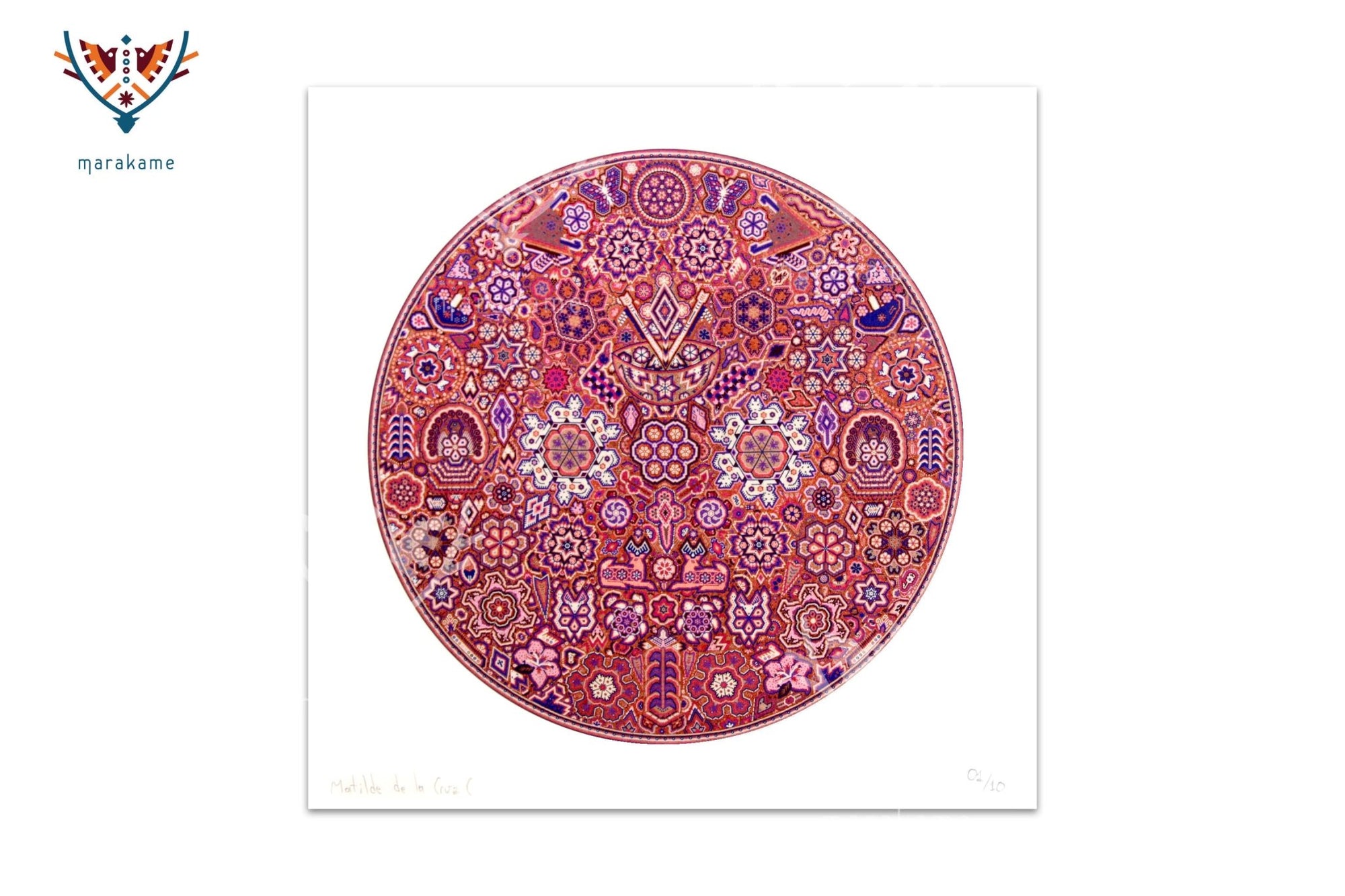 Jícara sagrada en el reino de Wirikuta - 30 x 30 cm. - 12 x 12 in. - 01/10 - Arte Huichol - Marakame