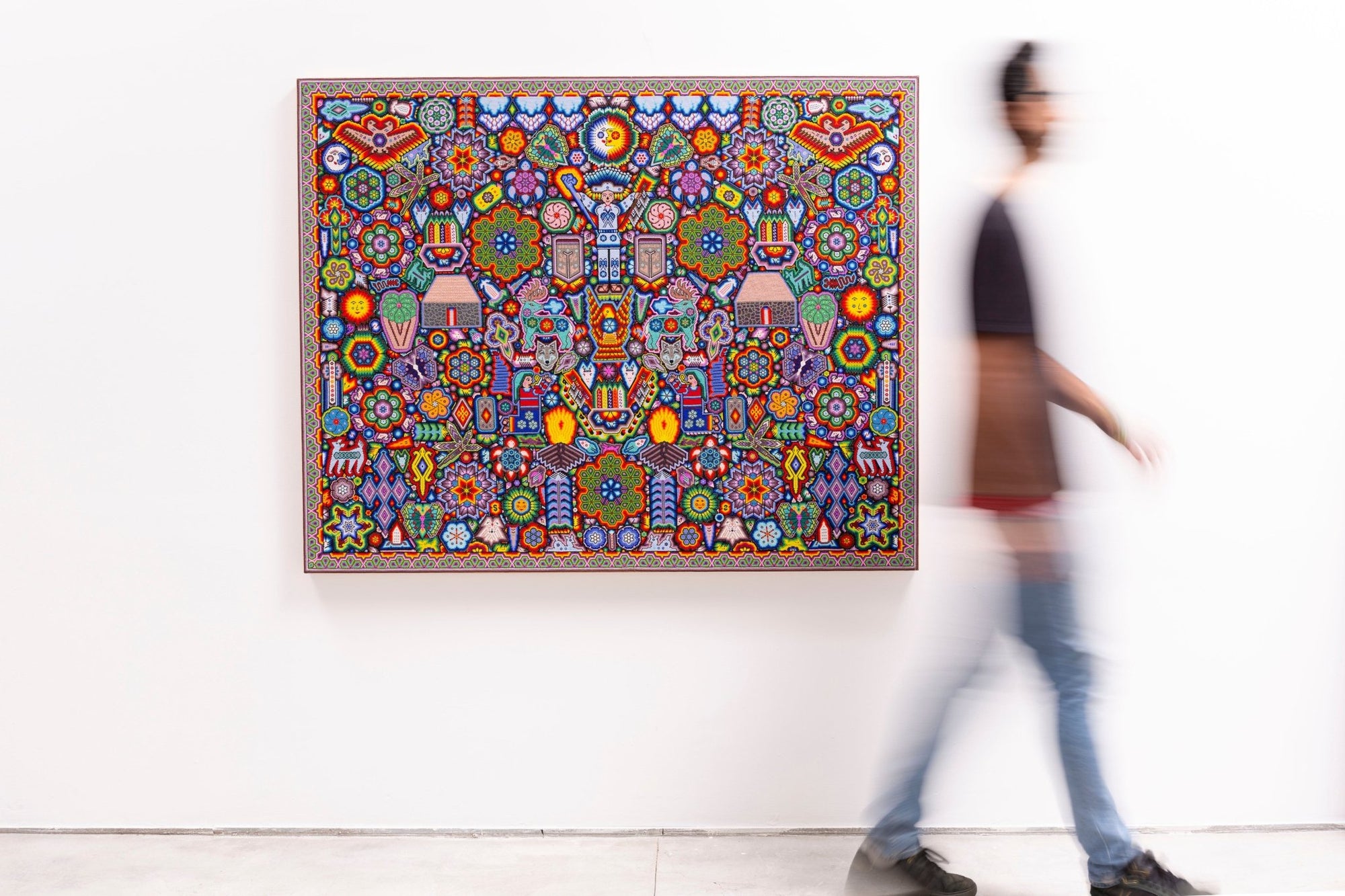 Nierika de Chaquira Arte Huichol - Tseriekame y Tunuame - 150 x 120 cm. - Arte Huichol - Marakame