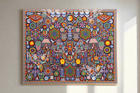 Nierika de Chaquira Arte Huichol - Tseriekame y Tunuame - 150 x 120 cm. - Arte Huichol - Marakame