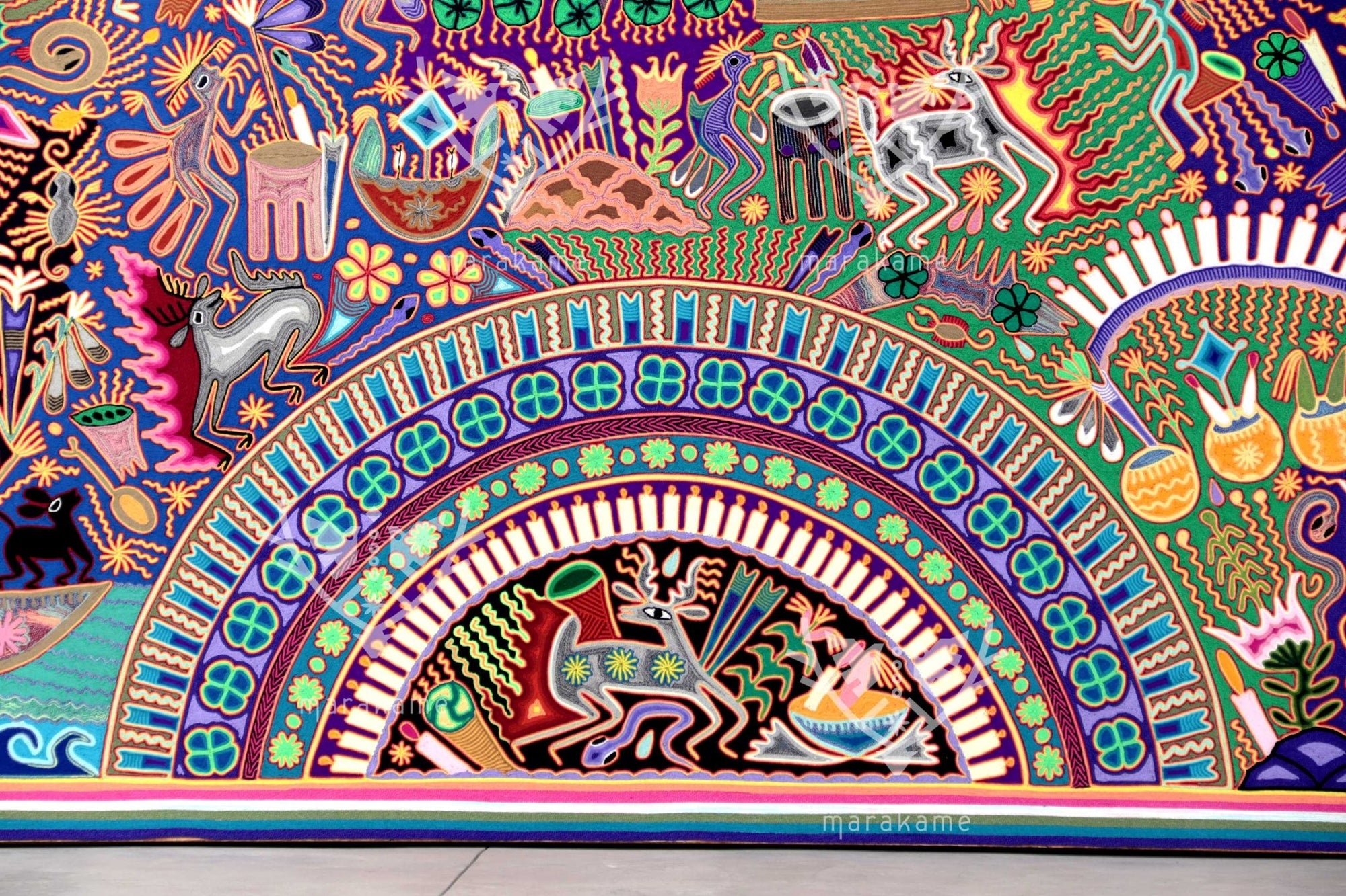 Nierika de Estambre Cuadro Huichol - Tamatsi Kauyumarie - 200 x 200 cm. - Arte Huichol - Marakame