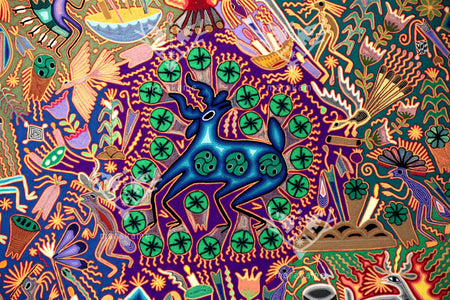 Nierika de Estambre Cuadro Huichol - Tamatsi Kauyumarie - 200 x 200 cm. - Arte Huichol - Marakame