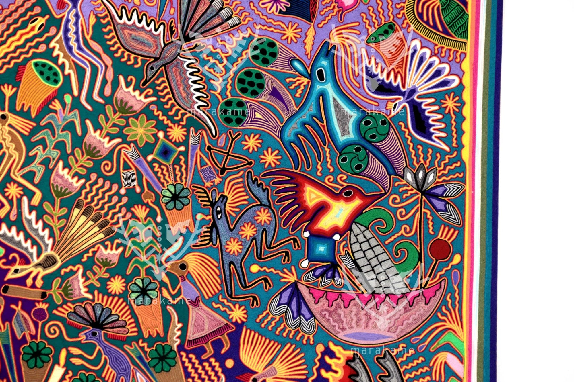 Nierika de Estambre Cuadro Huichol - Tamatsi Kauyumarie - 200 x 200 cm. - Arte Huichol - Marakame