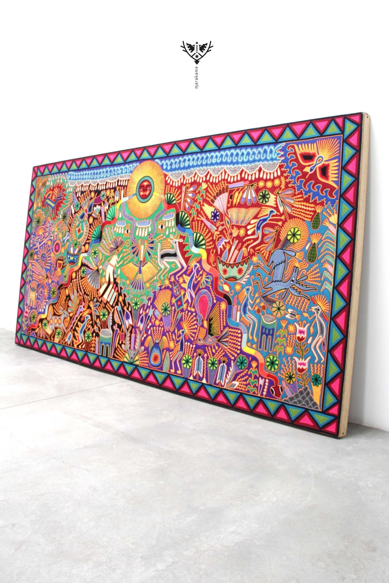 Nierika de Estambre Cuadro Huichol - Tawexikta Lugar del Sol - 244 x 122 cm. - Arte Huichol - Marakame