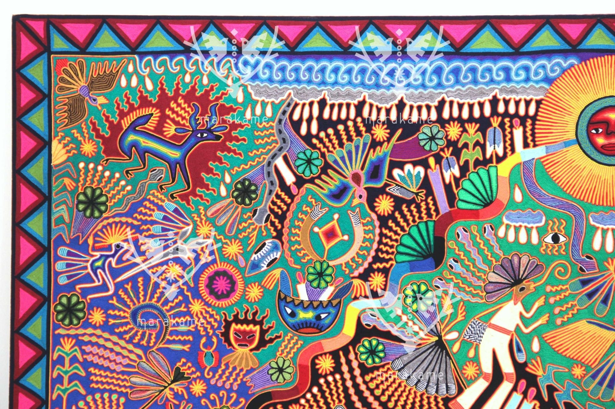 Nierika de Estambre Cuadro Huichol - Tawexikta Lugar del Sol - 244 x 122 cm. - Arte Huichol - Marakame