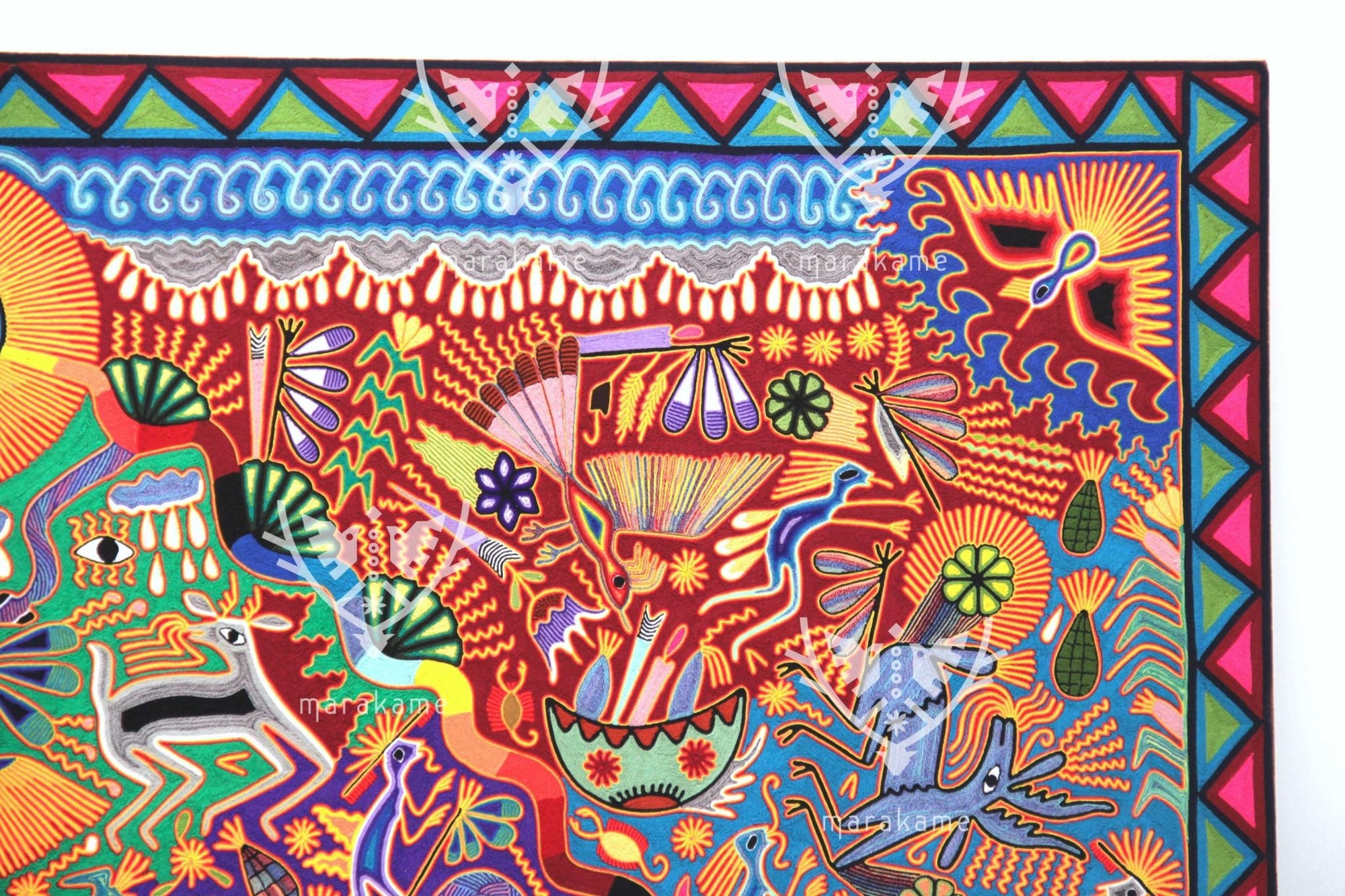 Nierika de Estambre Cuadro Huichol - Tawexikta Lugar del Sol - 244 x 122 cm. - Arte Huichol - Marakame