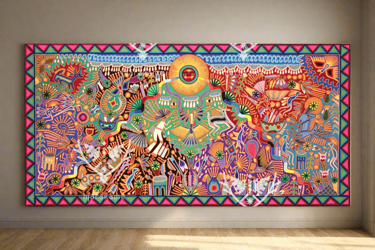 Nierika de Estambre Cuadro Huichol - Tawexikta Lugar del Sol - 244 x 122 cm. - Arte Huichol - Marakame