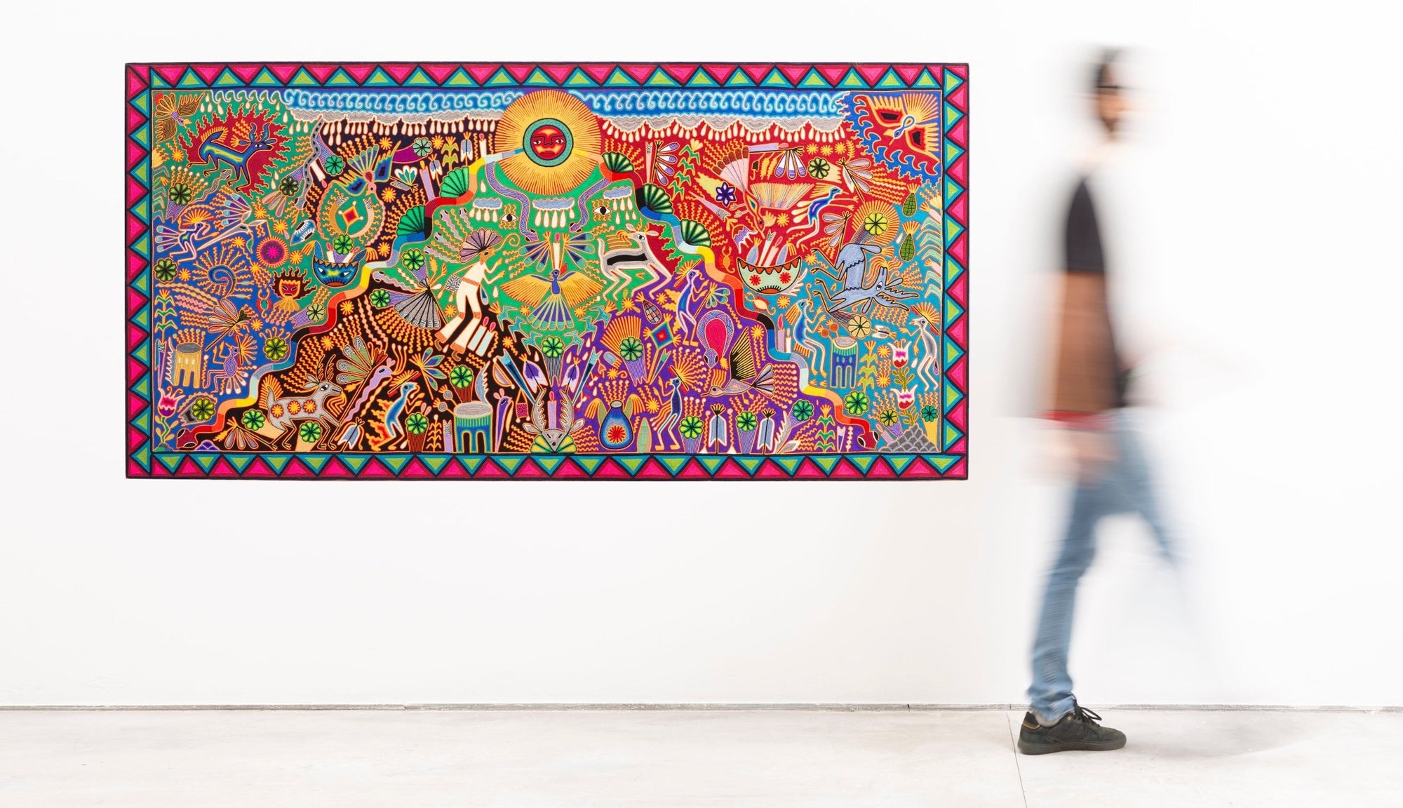 Nierika de Estambre Cuadro Huichol - Tawexikta Lugar del Sol - 244 x 122 cm. - Arte Huichol - Marakame