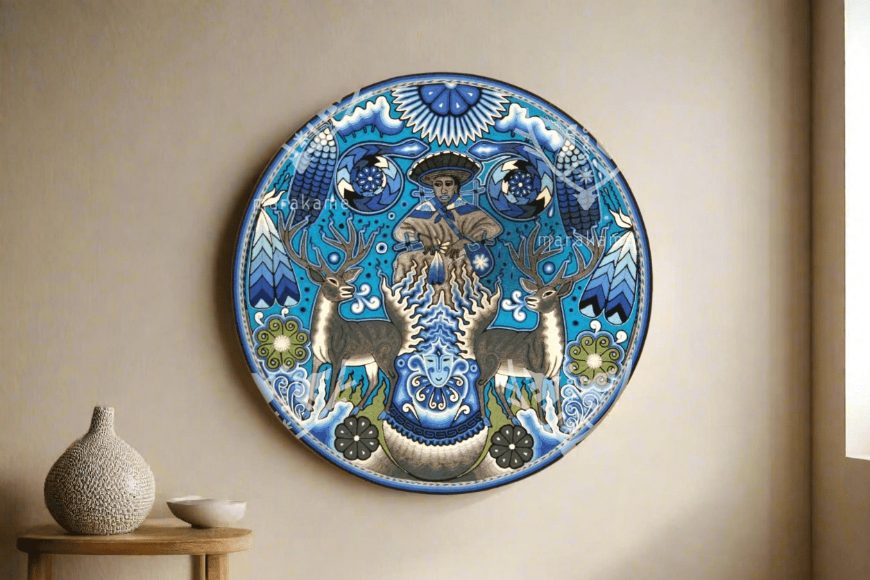 Nierika de Estambre fino Círculo Huichol - Ikú ewi - 60 cm. - Arte Huichol - Marakame