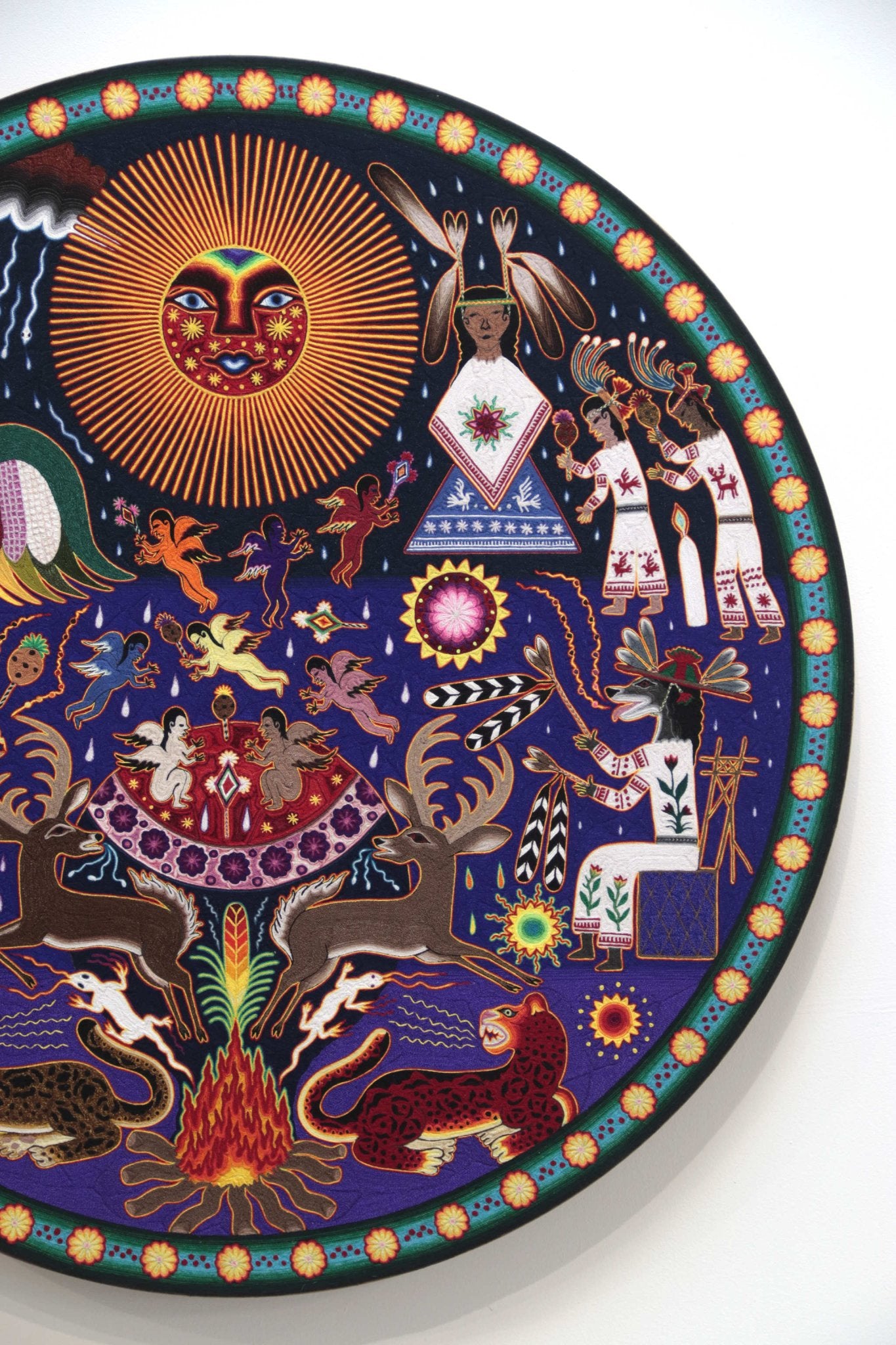 Nierika de Estambre fino Círculo Huichol - Xapawiyeme - 100 cm. de diámetro - Arte Huichol - Marakame