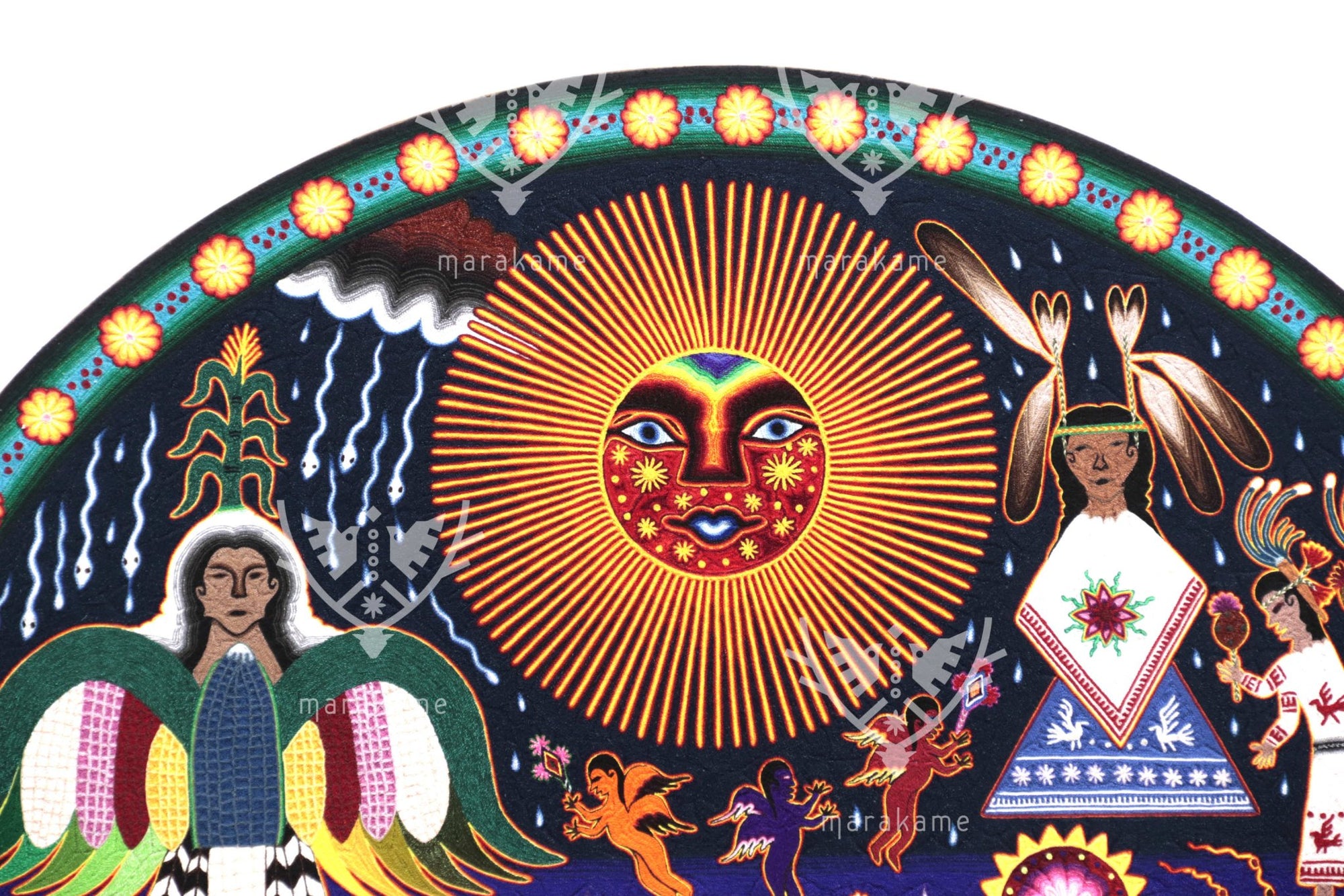 Nierika de Estambre fino Círculo Huichol - Xapawiyeme - 100 cm. de diámetro - Arte Huichol - Marakame