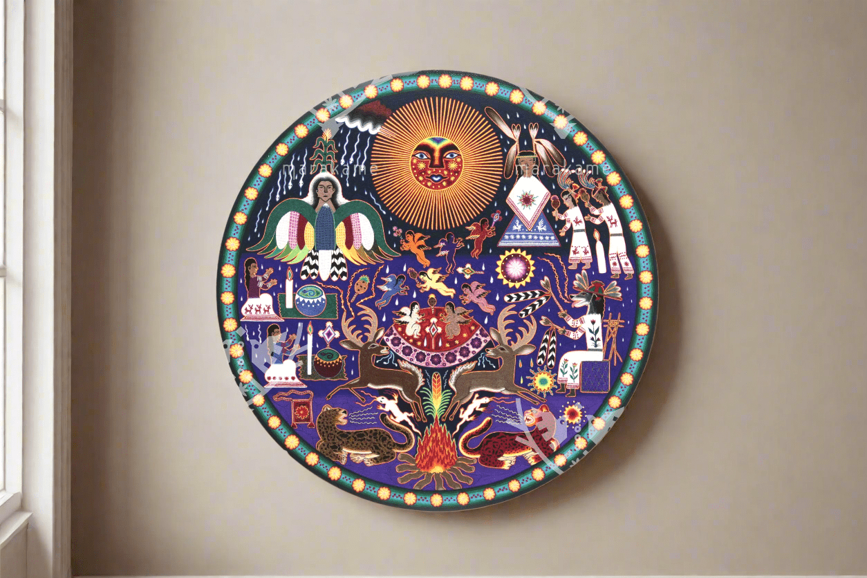 Nierika de Estambre fino Círculo Huichol - Xapawiyeme - 100 cm. de diámetro - Arte Huichol - Marakame