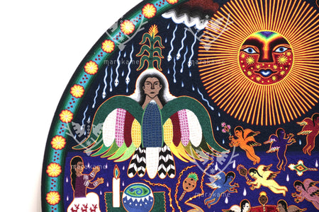 Nierika de Estambre fino Círculo Huichol - Xapawiyeme - 100 cm. de diámetro - Arte Huichol - Marakame