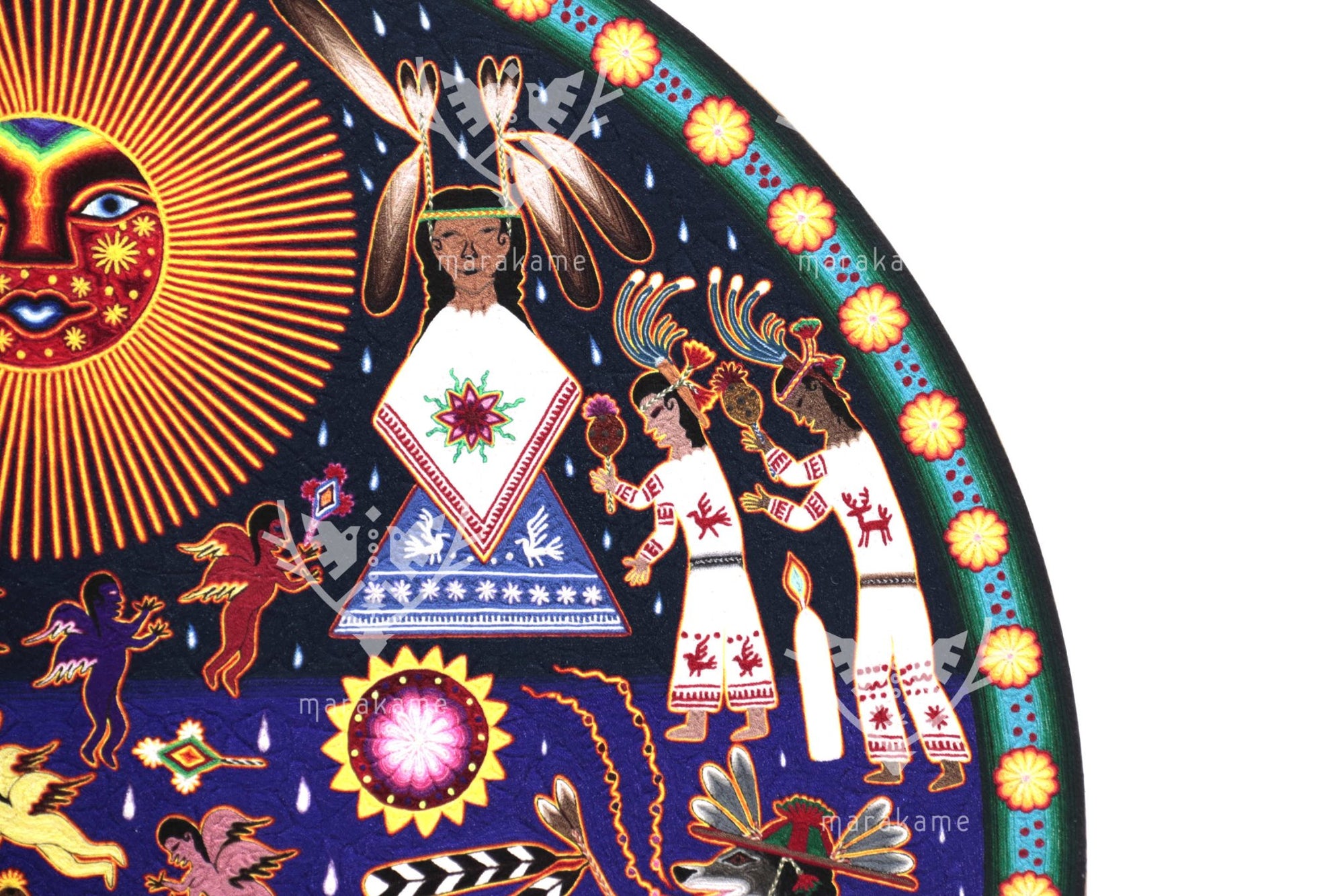 Nierika de Estambre fino Círculo Huichol - Xapawiyeme - 100 cm. de diámetro - Arte Huichol - Marakame