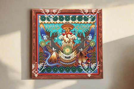 Nierika de Estambre fino Cuadro Huichol - Yumutame - 76 x 76 cm. - Arte Huichol - Marakame