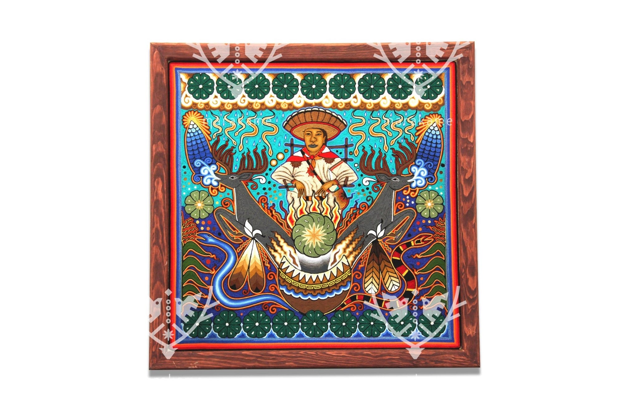 Nierika de Estambre fino Cuadro Huichol - Yumutame - 76 x 76 cm. - Arte Huichol - Marakame