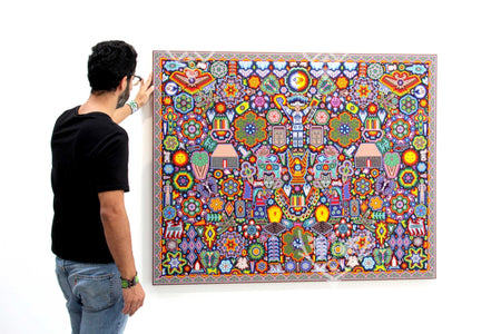 Preventa - Nierika de Chaquira Arte Huichol - Tseriekame y Tunuame - 150 x 120 cm. - Arte Huichol - Marakame