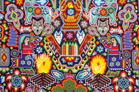 Preventa - Nierika de Chaquira Arte Huichol - Tseriekame y Tunuame - 150 x 120 cm. - Arte Huichol - Marakame