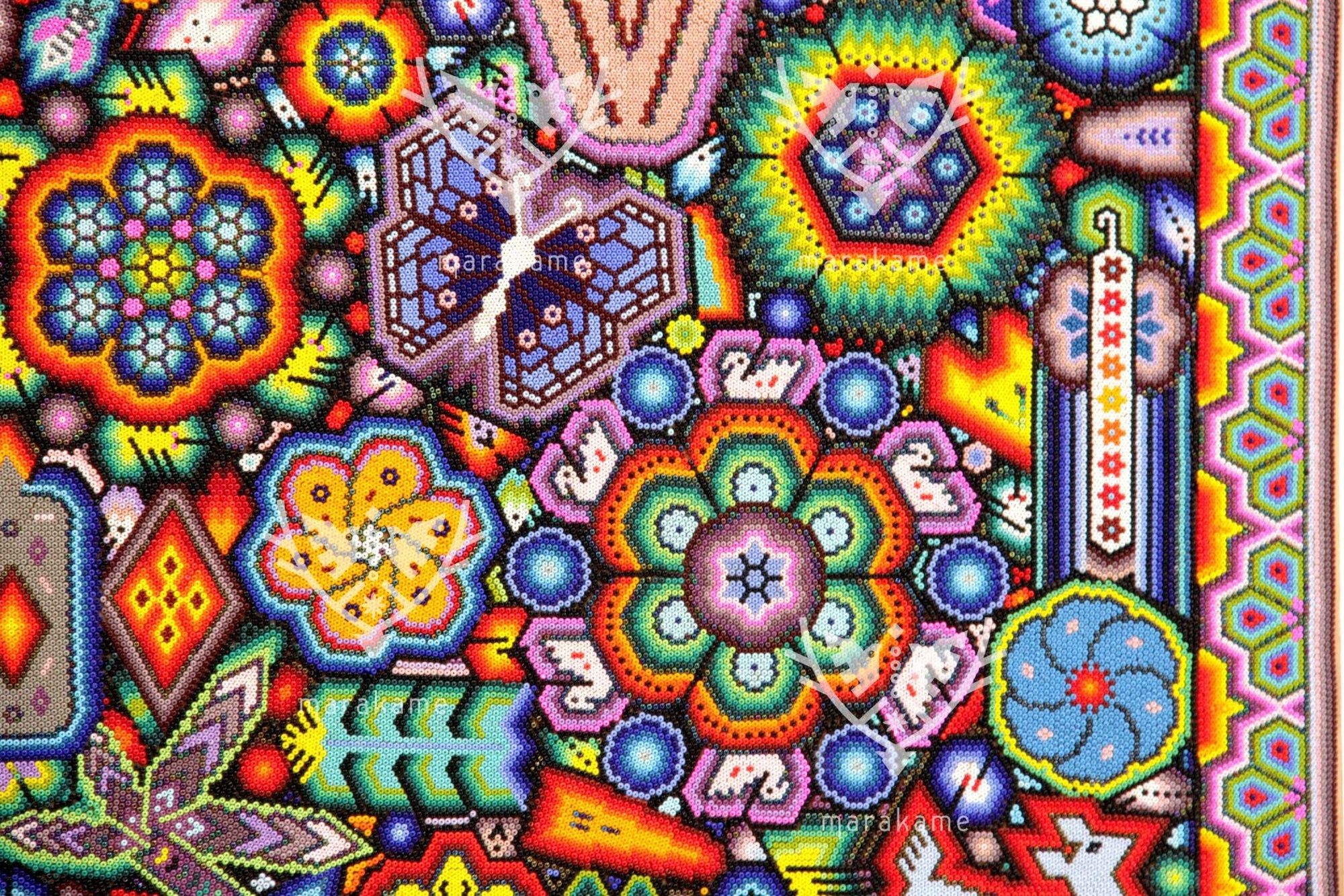 Preventa - Nierika de Chaquira Arte Huichol - Tseriekame y Tunuame - 150 x 120 cm. - Arte Huichol - Marakame