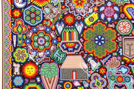 Preventa - Nierika de Chaquira Arte Huichol - Tseriekame y Tunuame - 150 x 120 cm. - Arte Huichol - Marakame