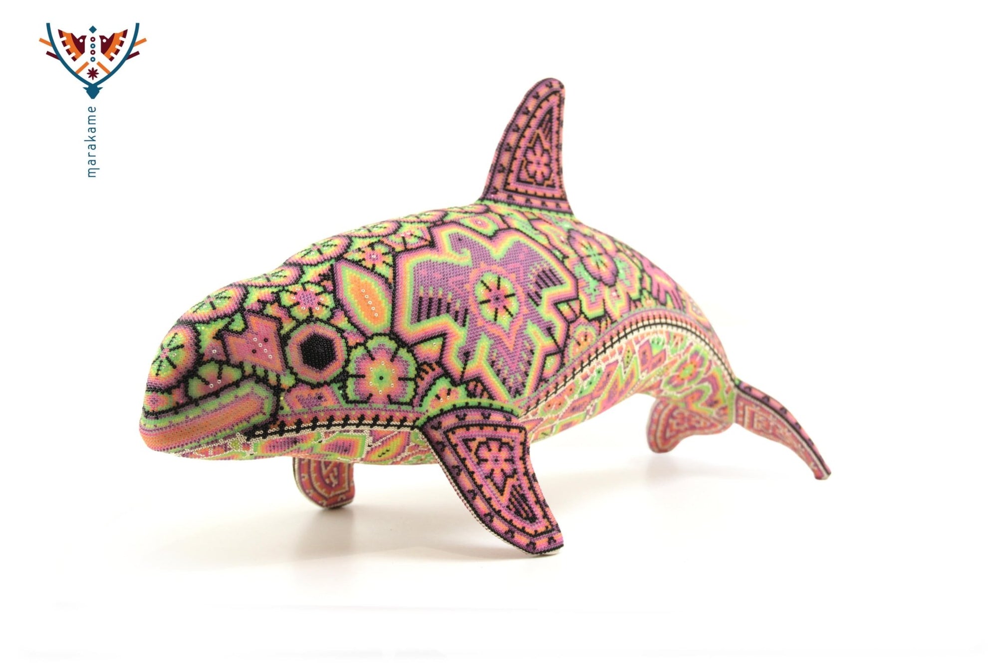 Preventa - Vaquita marina con nuevos cristales neón - Haramara I - Arte Huichol - Marakame