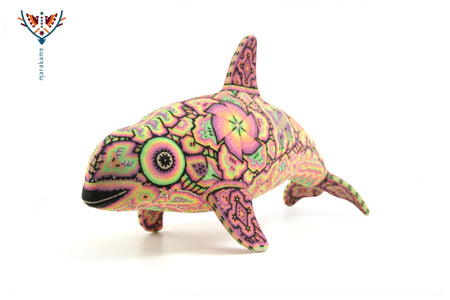 Preventa - Vaquita marina con nuevos cristales neón - Haramara II - Arte Huichol - Marakame