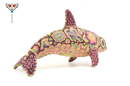 Preventa - Vaquita marina con nuevos cristales neón - Haramara II - Arte Huichol - Marakame