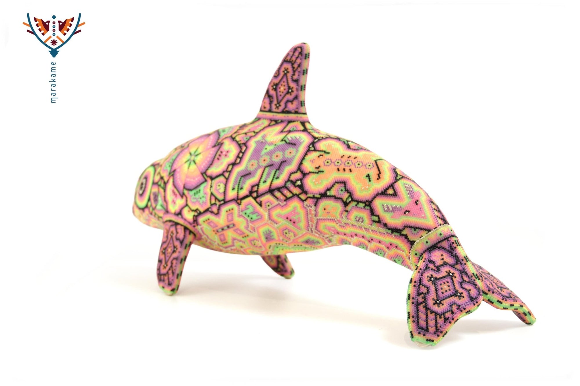 Preventa - Vaquita marina con nuevos cristales neón - Haramara II - Arte Huichol - Marakame